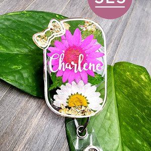 Custom Name Pill Capsule Badge Reel-Floral Pharmacy Badge Holder